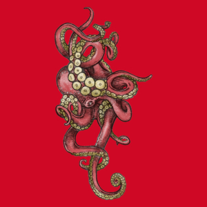 Red Octopus - Męska Koszulka Czerwona