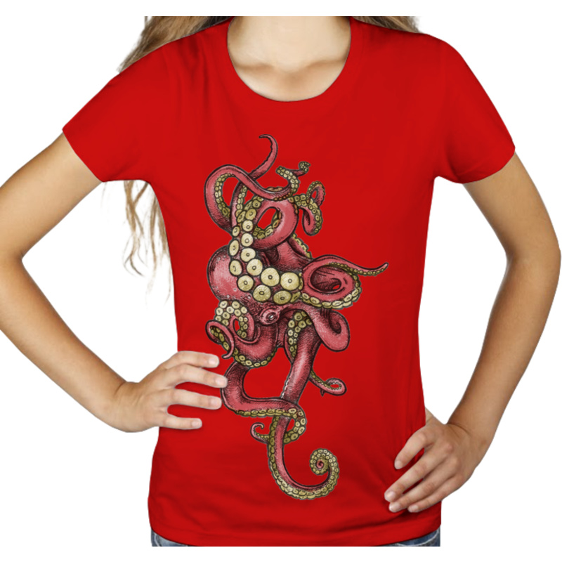 Red Octopus - Damska Koszulka Czerwona