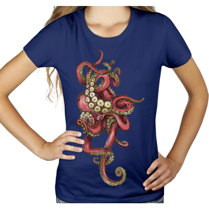 Red Octopus - Damska Koszulka Granatowa