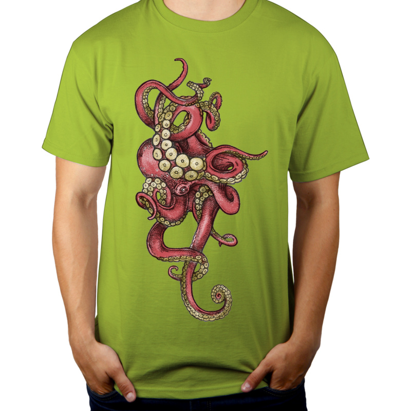 Red Octopus - Męska Koszulka Jasno Zielona