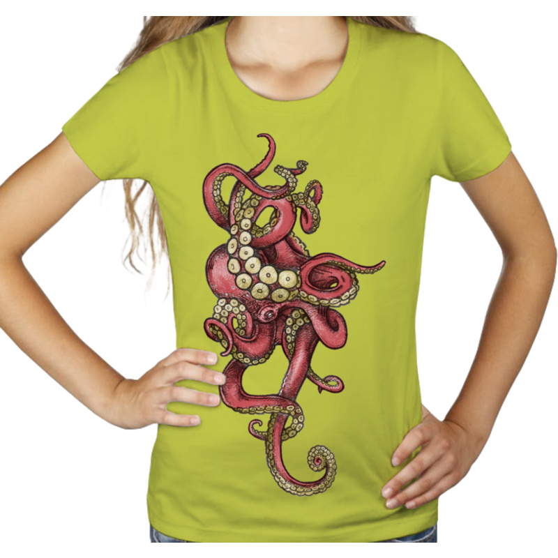 Red Octopus - Damska Koszulka Jasno Zielona