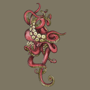 Red Octopus - Męska Koszulka Khaki