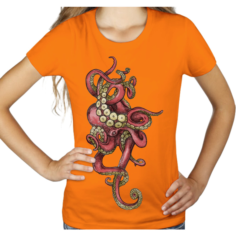 Red Octopus - Damska Koszulka Pomarańczowa
