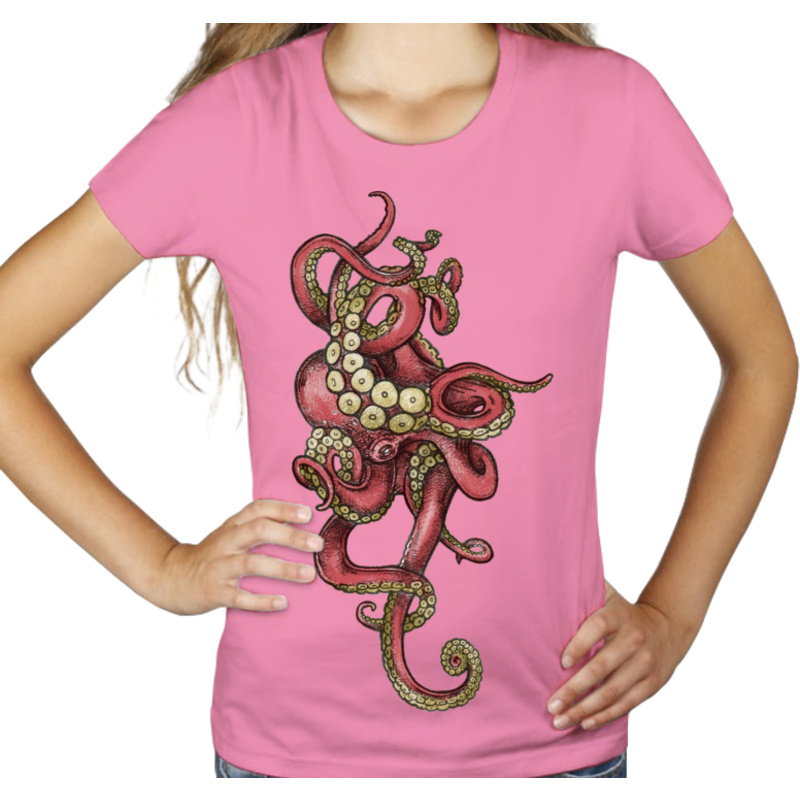 Red Octopus - Damska Koszulka Różowa