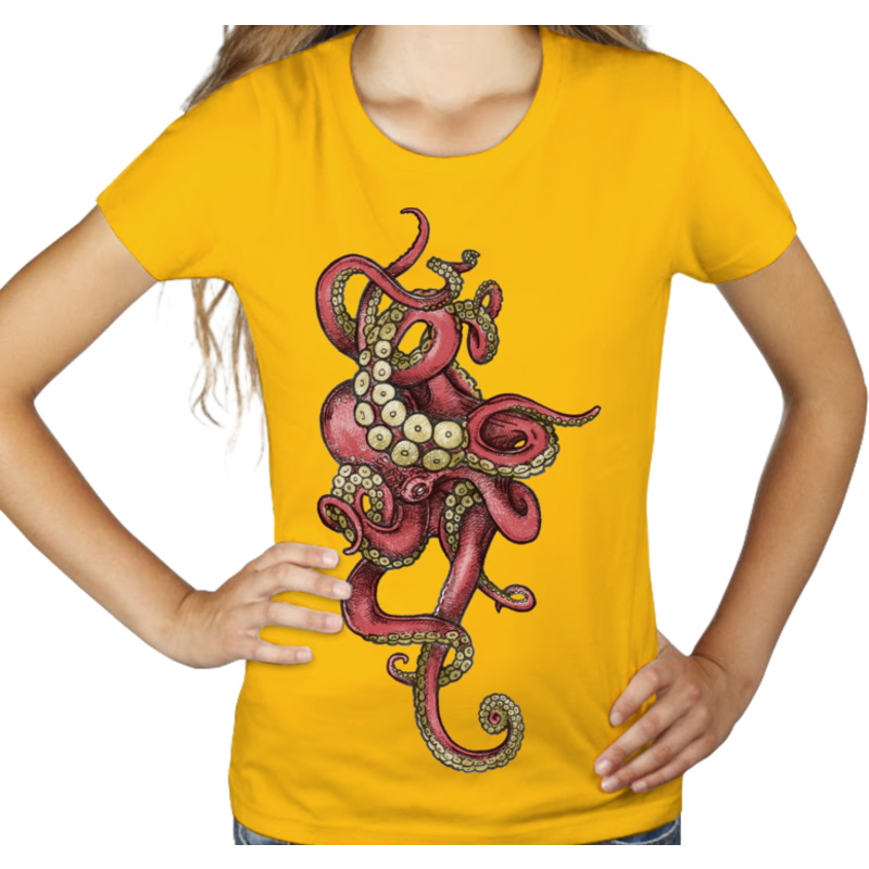 Red Octopus - Damska Koszulka Żółta