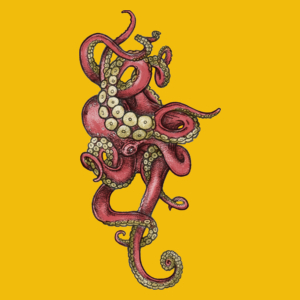Red Octopus - Damska Koszulka Żółta