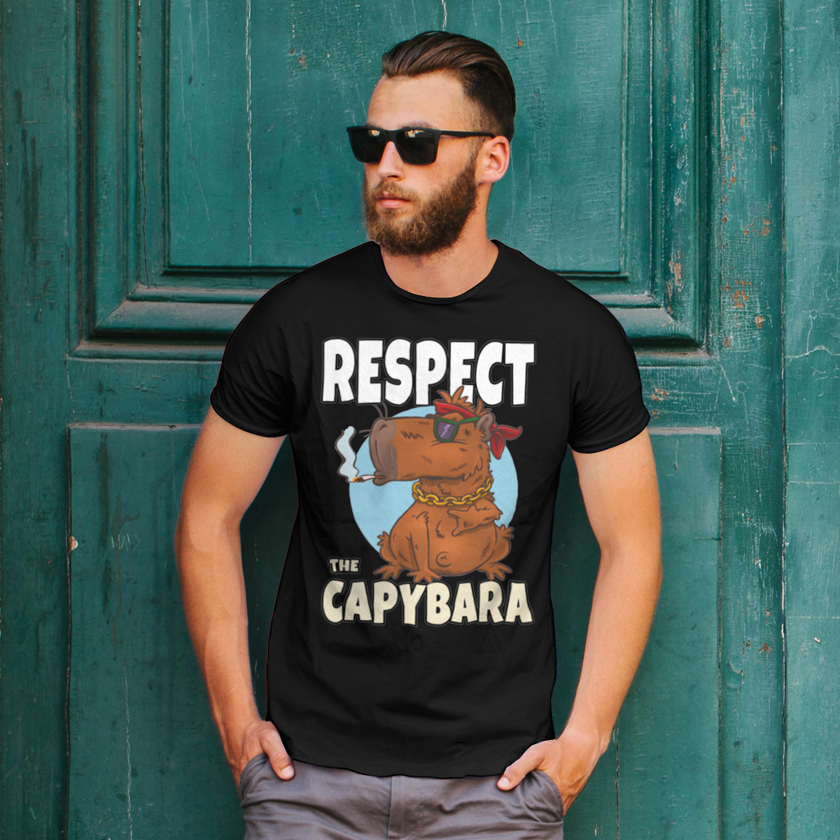 Respect Capybara Kapibara - Męska Koszulka Czarna