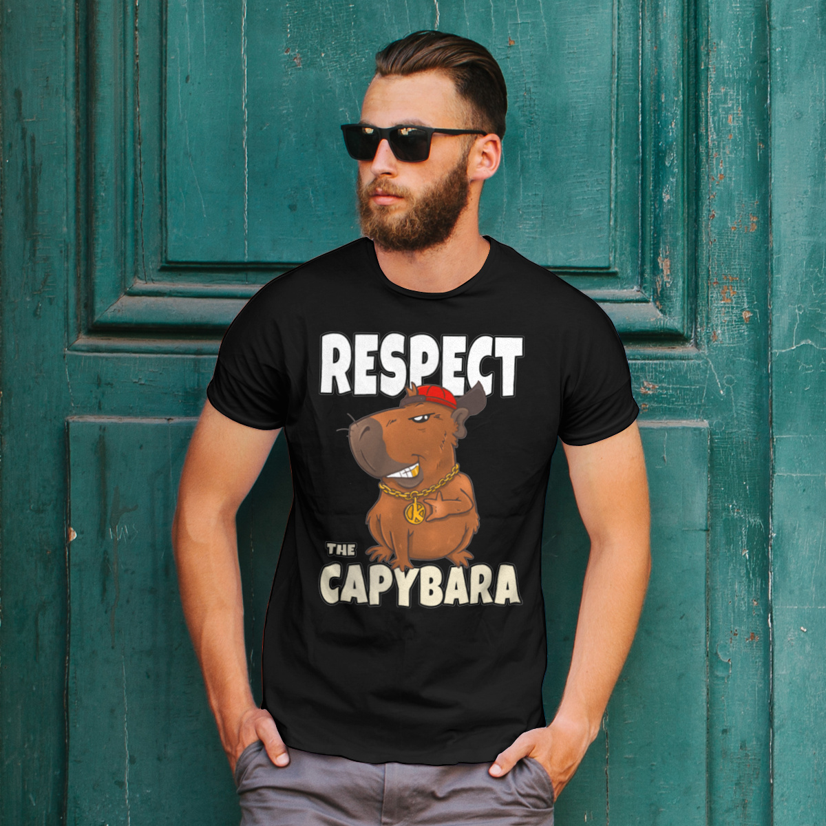 Respect the capybara kapibara - Męska Koszulka Czarna