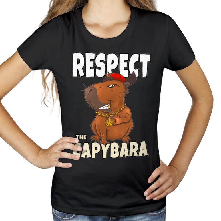 Respect the capybara kapibara - Damska Koszulka Czarna