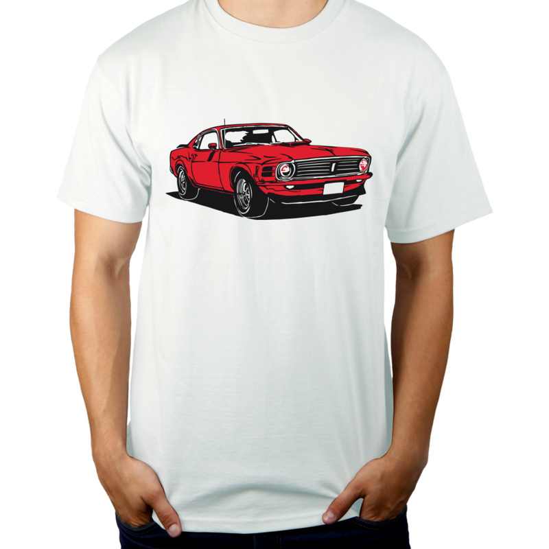 Samochód Mustang - Męska Koszulka Biała