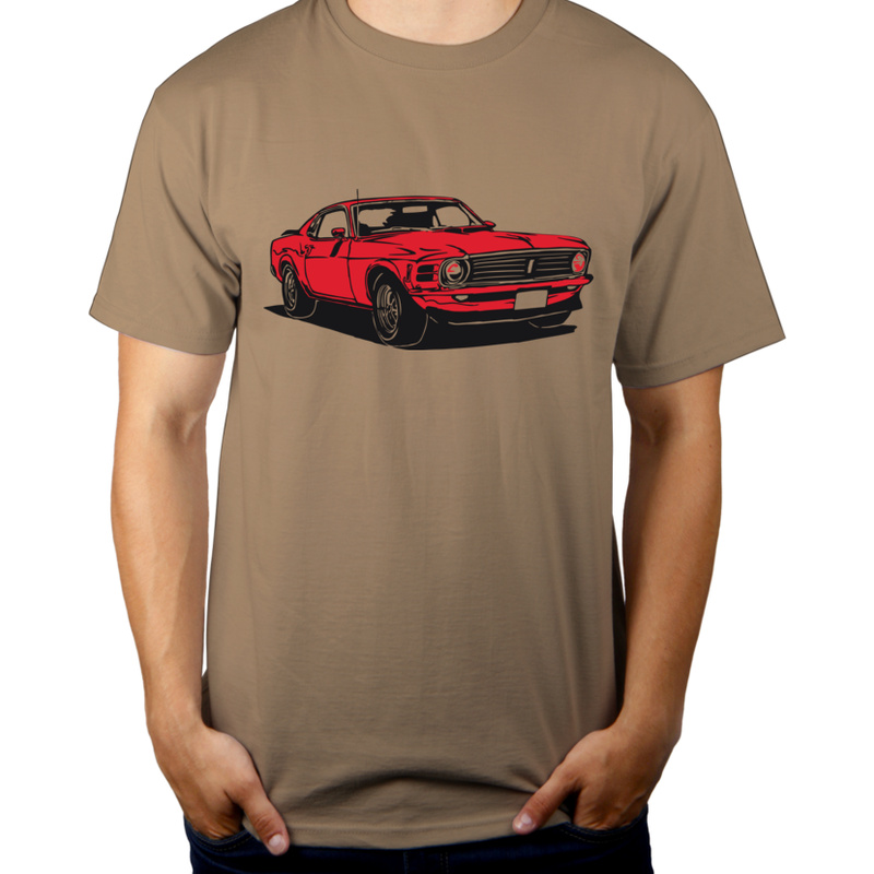 Samochód Mustang - Męska Koszulka Jasno Szara