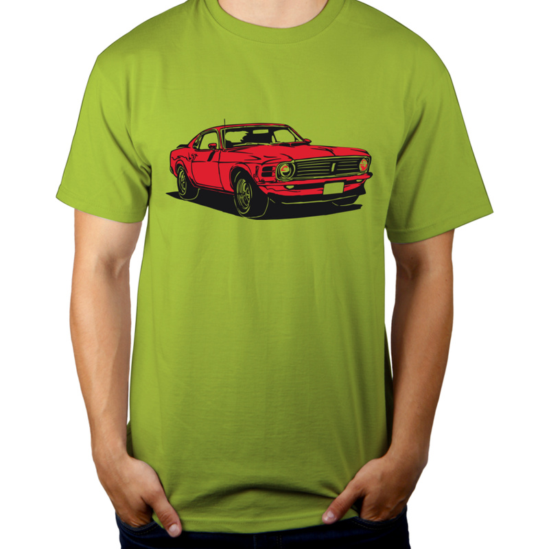 Samochód Mustang - Męska Koszulka Jasno Zielona