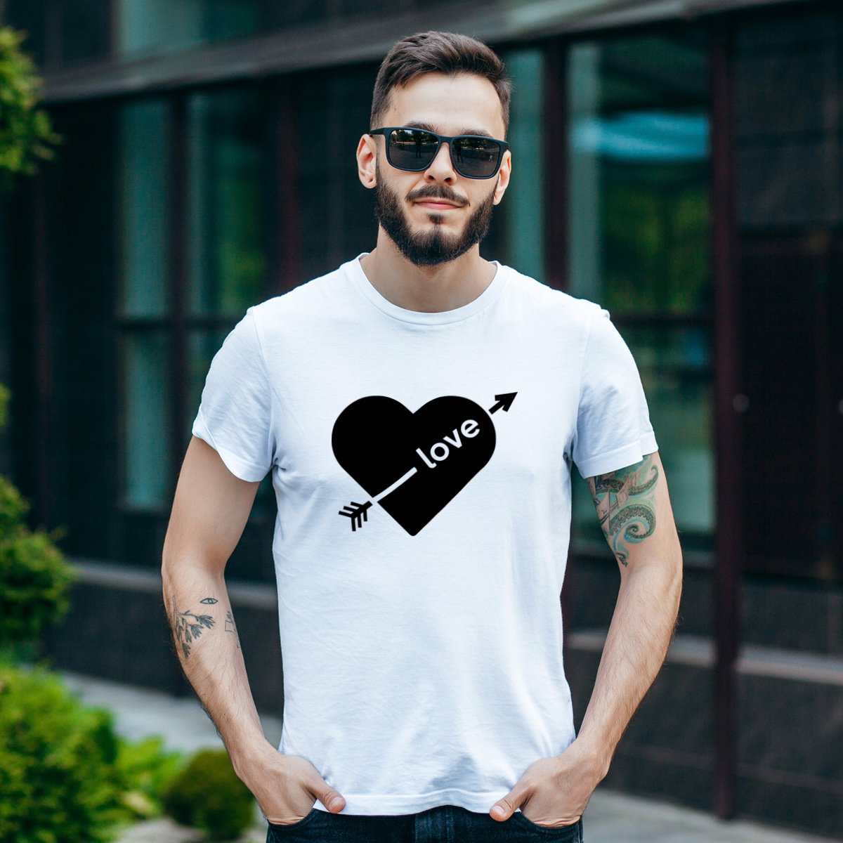 Serce - Strzała - Love - Męska Koszulka Biała