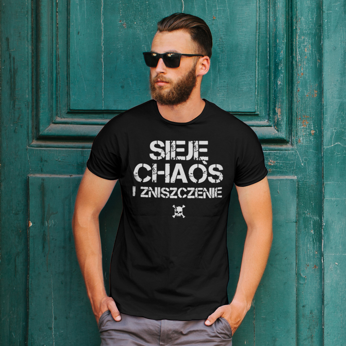 Sieje Chaos i Zniszczenie - Męska Koszulka Czarna