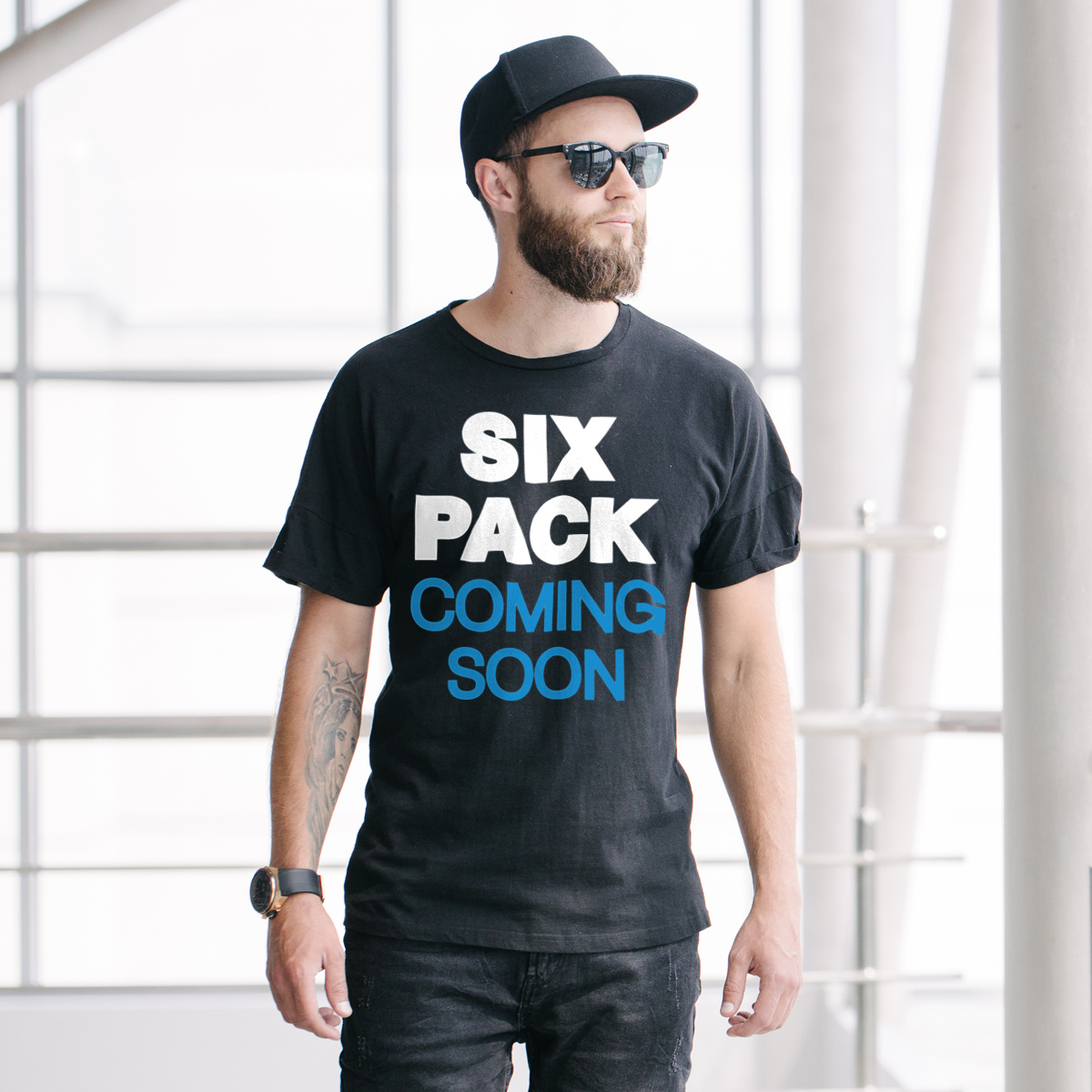 Six Pack Coming Soon - Męska Koszulka Czarna