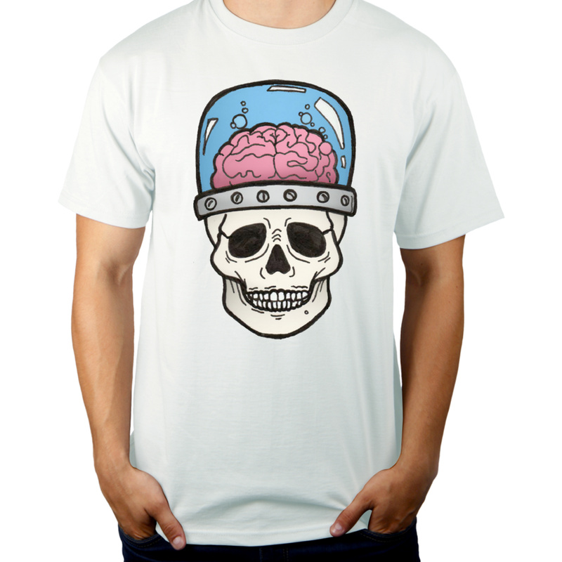 Skull With Brain - Męska Koszulka Biała