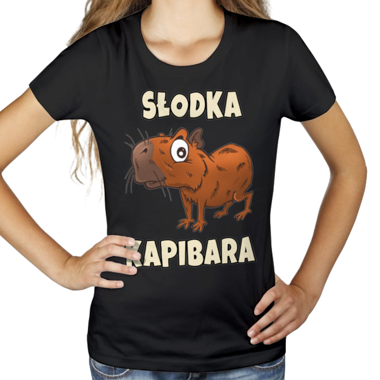 Słodka Kapibara - Damska Koszulka Czarna