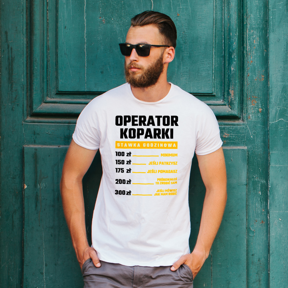 Stawka Godzinowa Operator Koparki - Męska Koszulka Biała