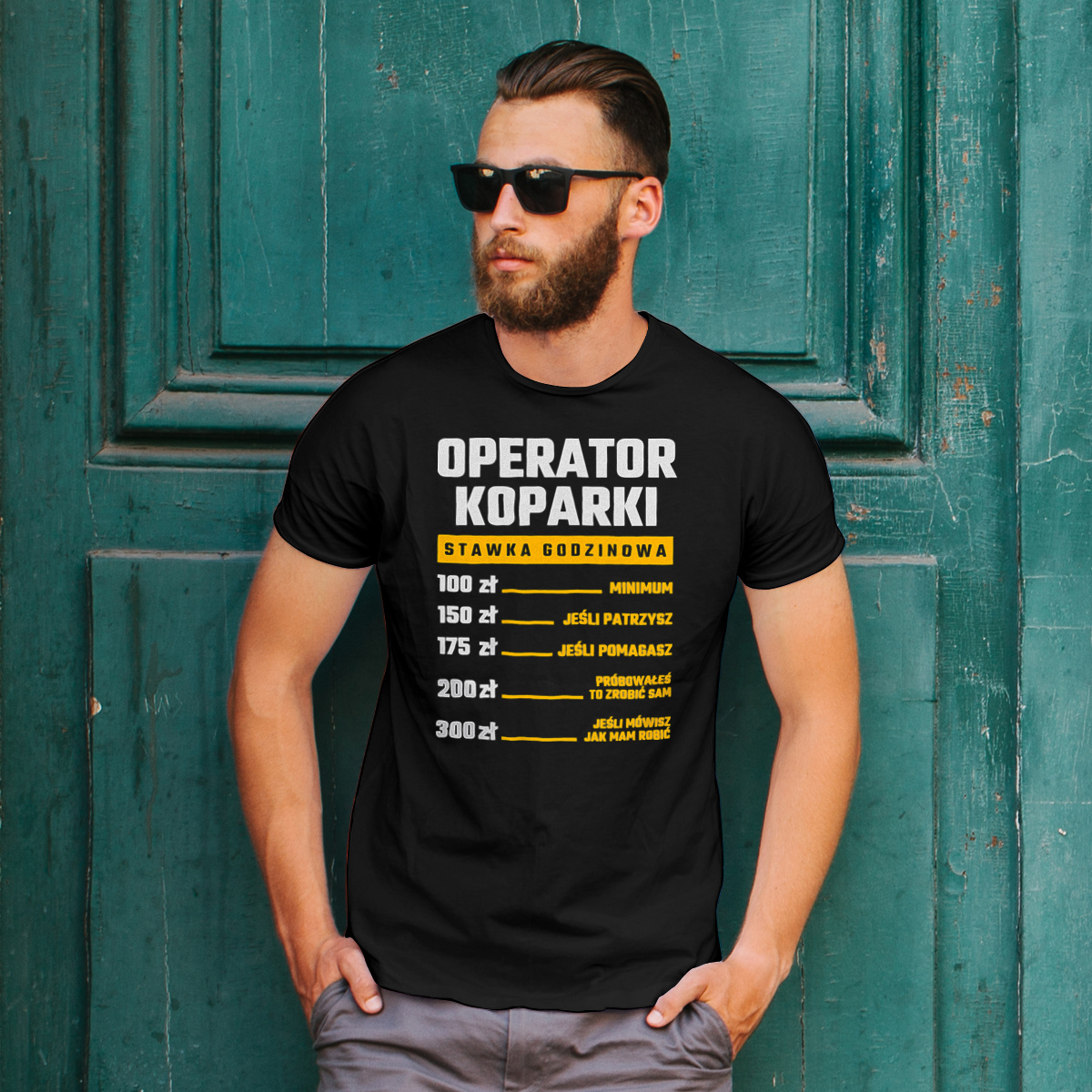 Stawka Godzinowa Operator Koparki - Męska Koszulka Czarna