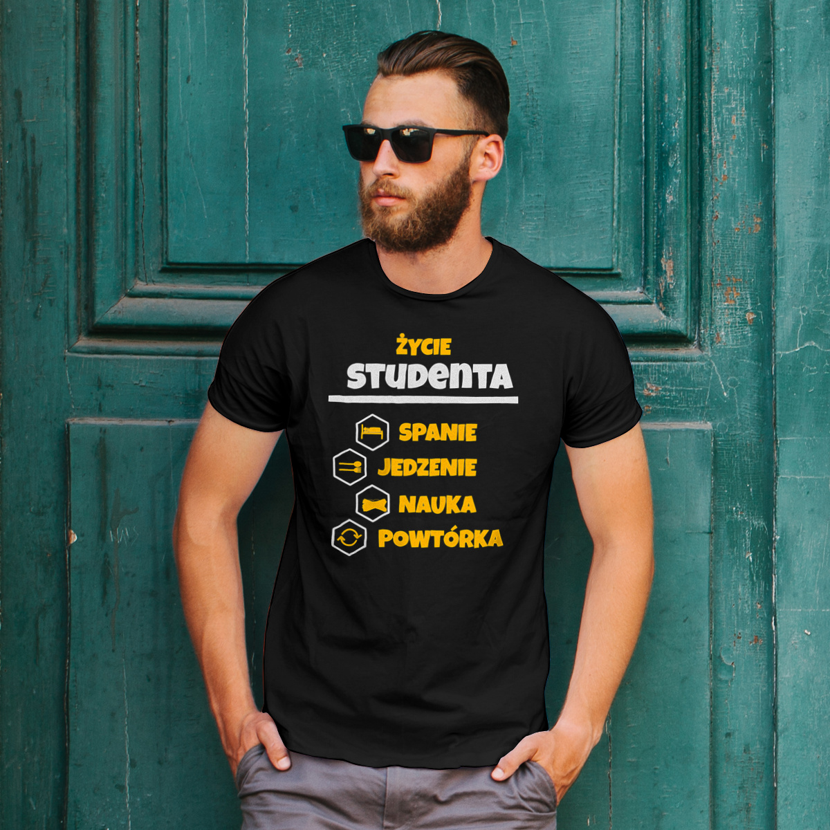 Student - Spanie Jedzenie - Męska Koszulka Czarna