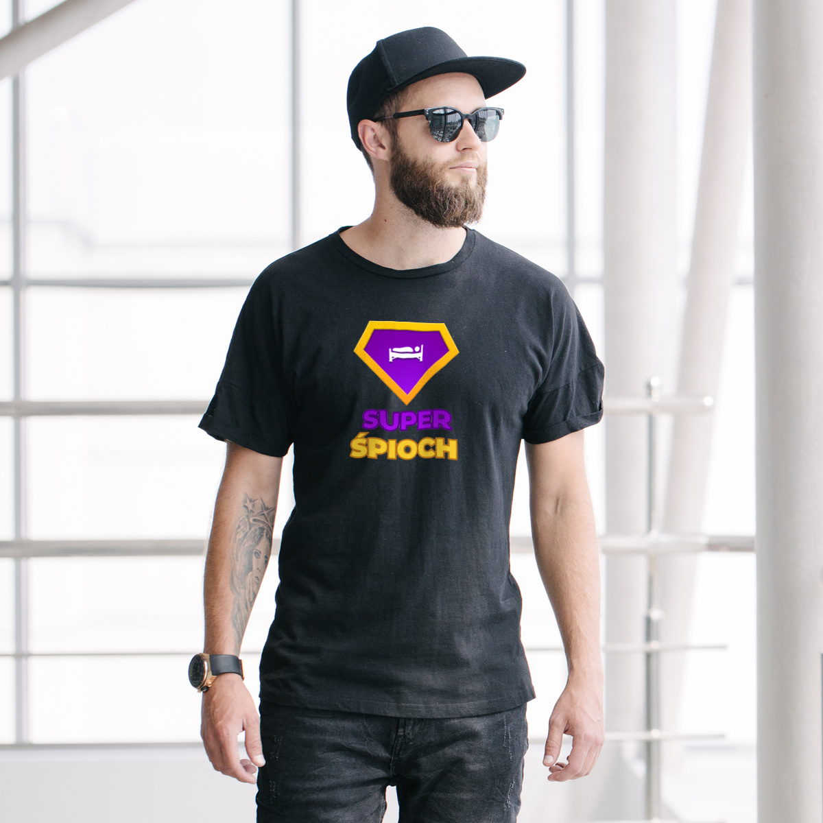 Super Śpioch - Męska Koszulka Czarna