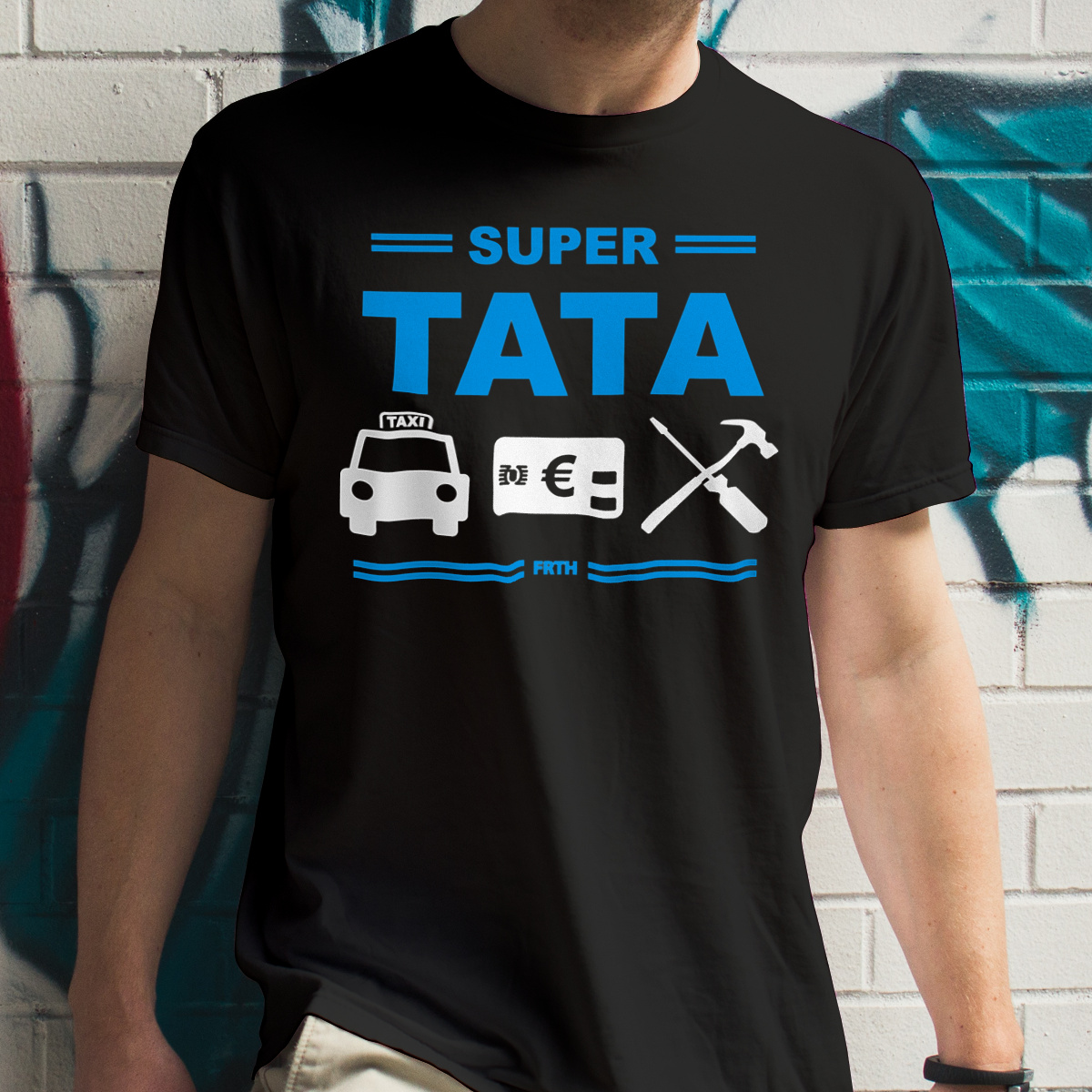 Super Tata Piktogramy - Męska Koszulka Czarna