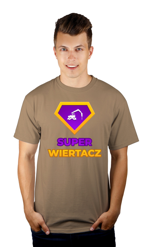 Super Wiertacz - Męska Koszulka Jasno Szara