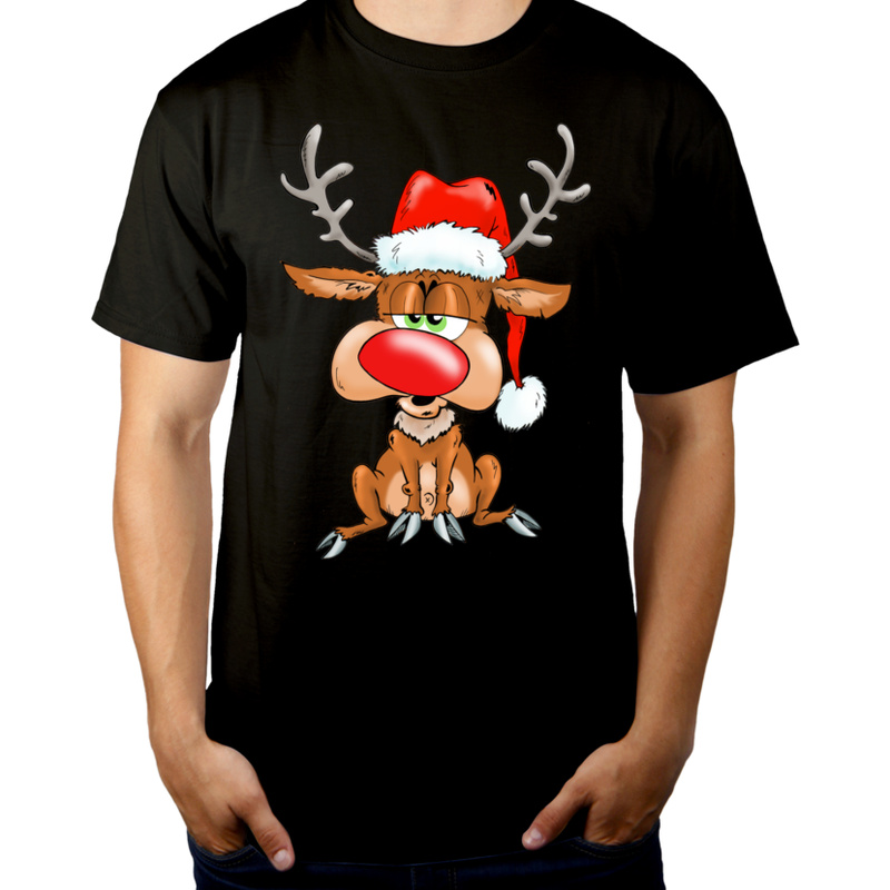 Świąteczny renifer - Męska Koszulka Czarna