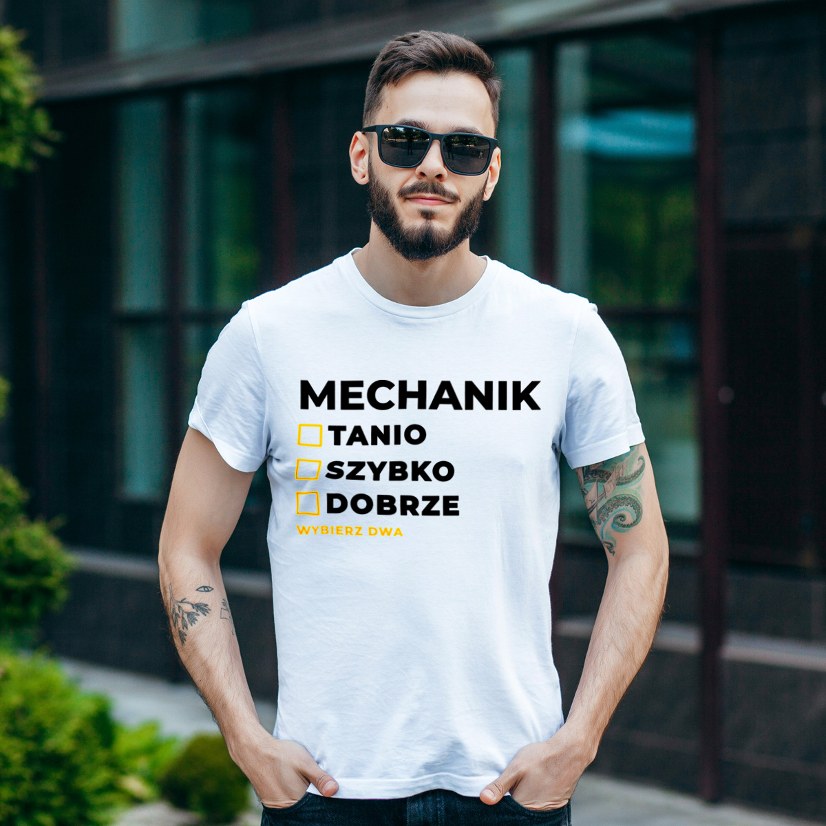 Szybko Tanio Dobrze Mechanik - Męska Koszulka Biała