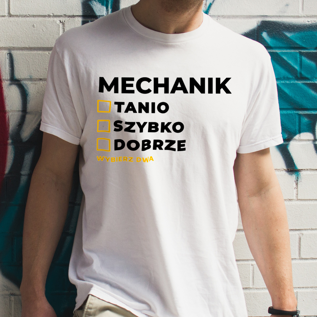 Szybko Tanio Dobrze Mechanik - Męska Koszulka Biała
