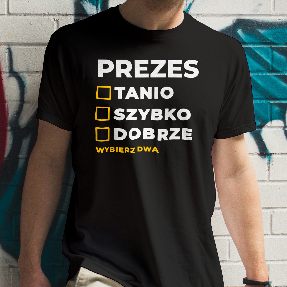 Szybko Tanio Dobrze Prezes - Męska Koszulka Czarna