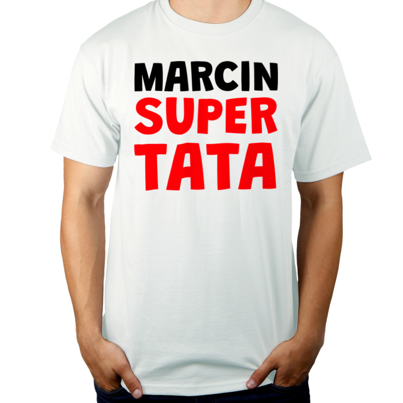 TWOJE IMIE SUPER TATA - Męska Koszulka Biała