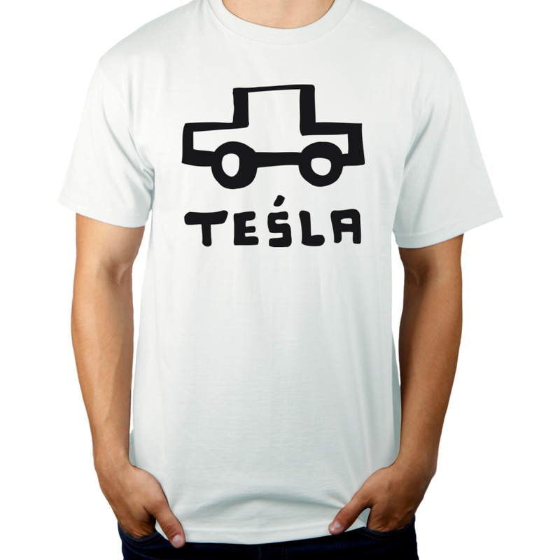 Tesla Teśla - Męska Koszulka Biała