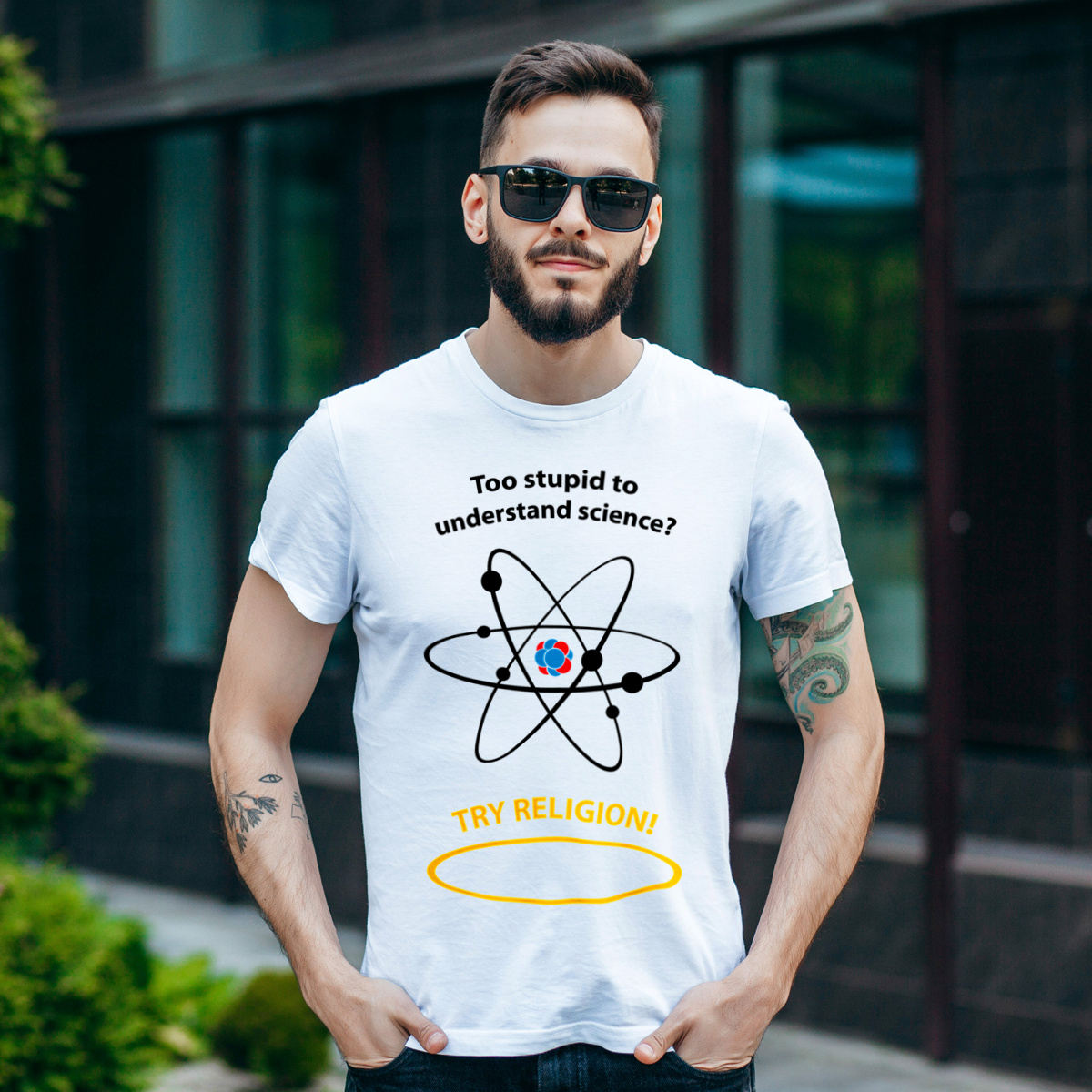 Too Stupid To Understand Science Try Religion - Męska Koszulka Biała