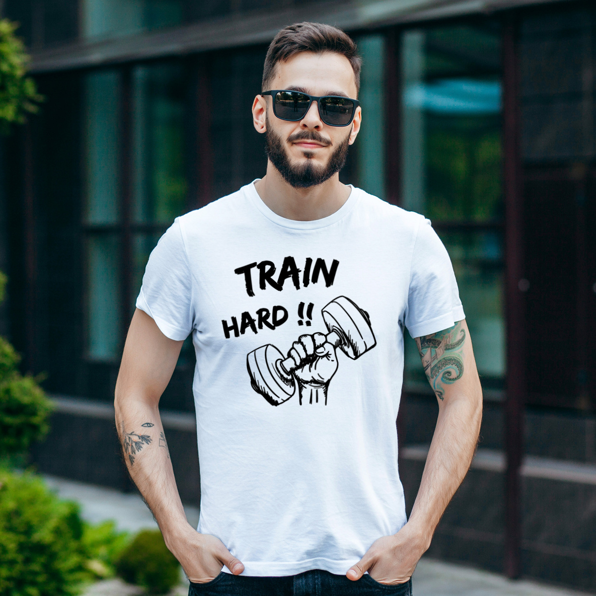 Train Hard - Męska Koszulka Biała
