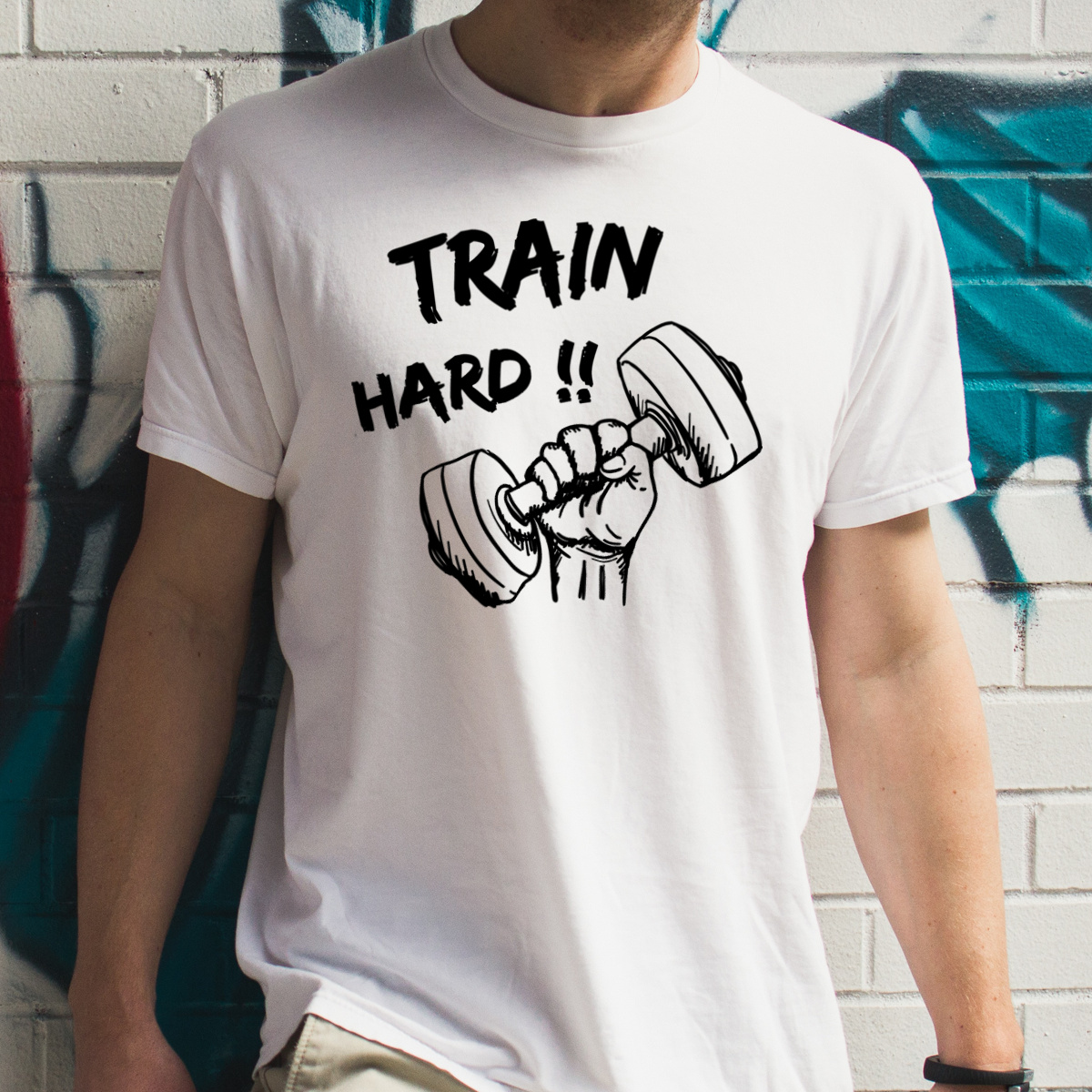 Train Hard - Męska Koszulka Biała