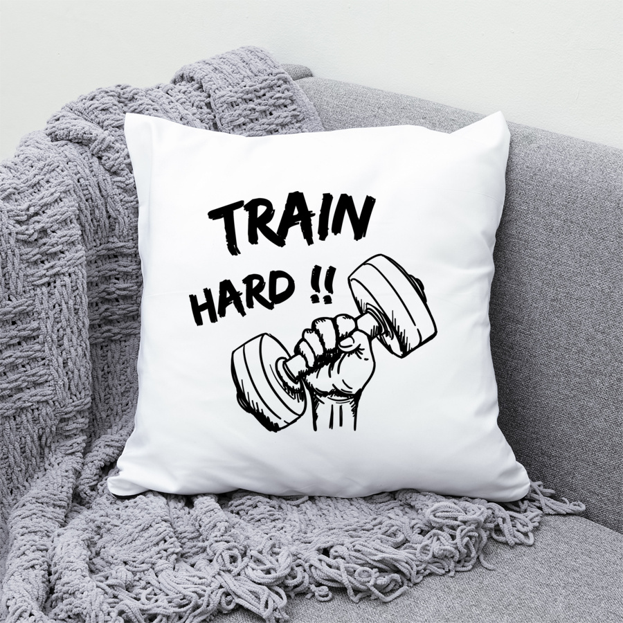 Train Hard - Poduszka Biała