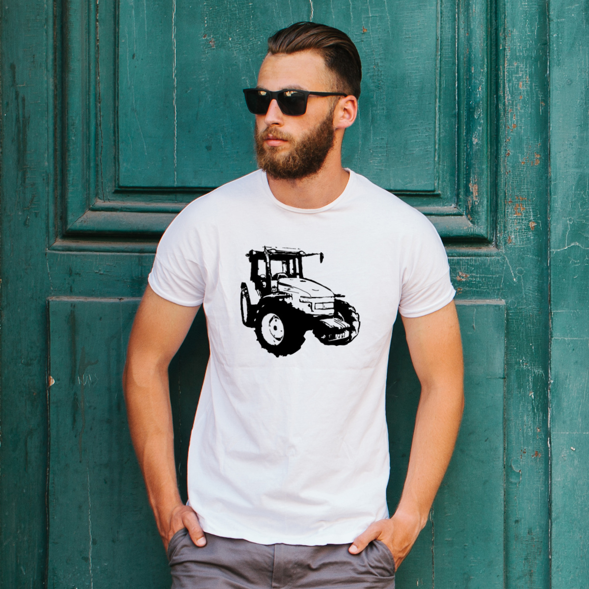 Traktor - Męska Koszulka Biała