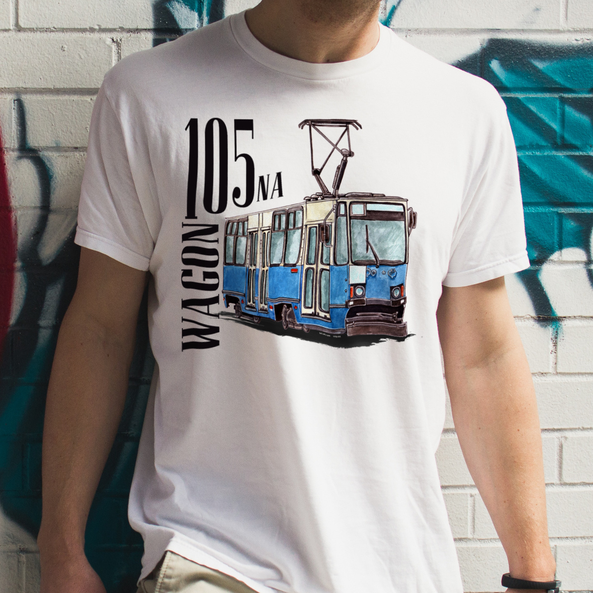Tramwaj Wagon 105 - Męska Koszulka Biała