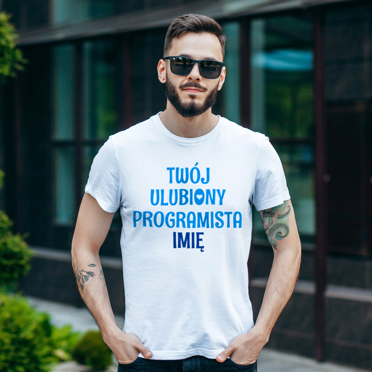 Twój Ulubiony Programista - Twoje Imię - Męska Koszulka Biała