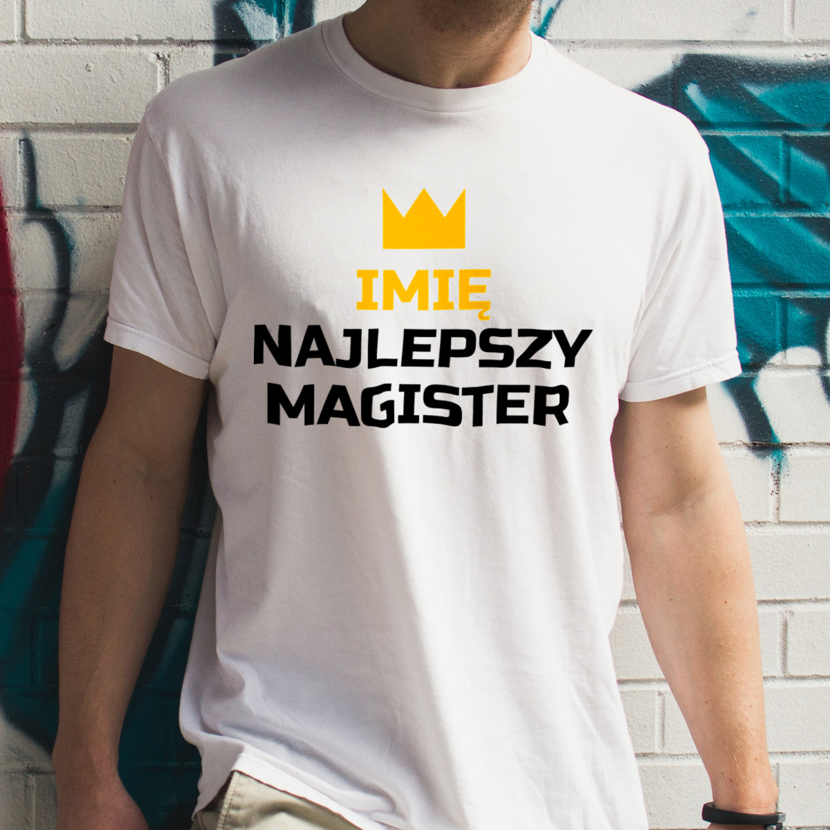 Twoje Imię Najlepszy Magister - Męska Koszulka Biała