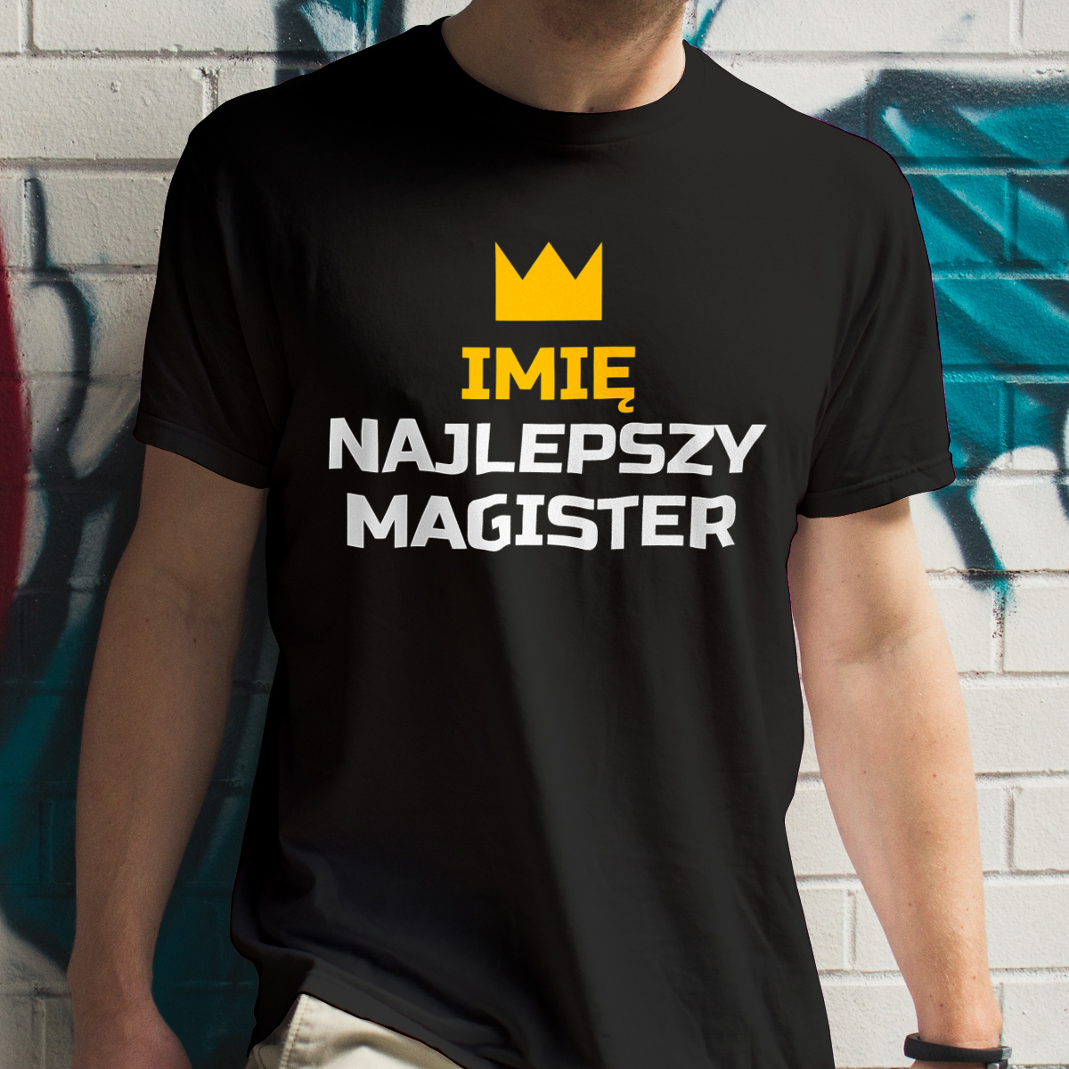 Twoje Imię Najlepszy Magister - Męska Koszulka Czarna