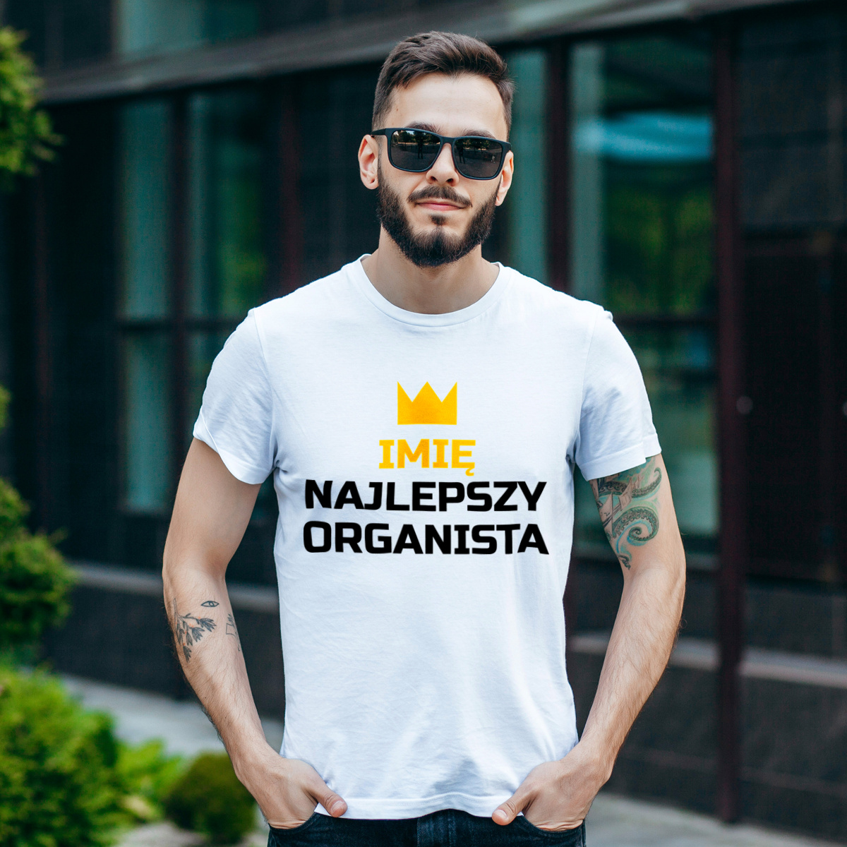 Twoje Imię Najlepszy Organista - Męska Koszulka Biała