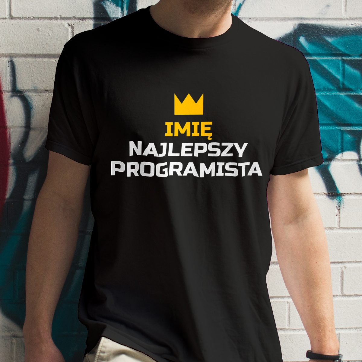 Twoje Imię Najlepszy Programista - Męska Koszulka Czarna