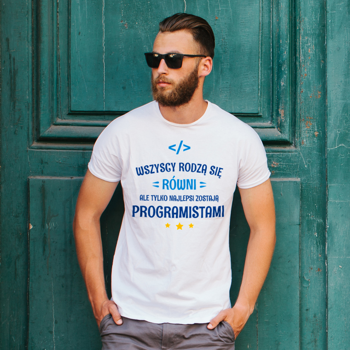 Tylko Najlepsi Zostają Programistami - Męska Koszulka Biała