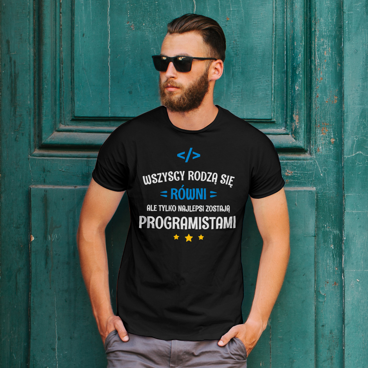 Tylko Najlepsi Zostają Programistami - Męska Koszulka Czarna