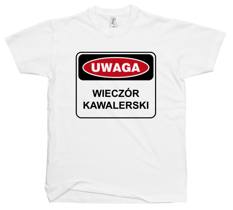 UWAGA - wieczór kawalerski - Męska Koszulka Biała