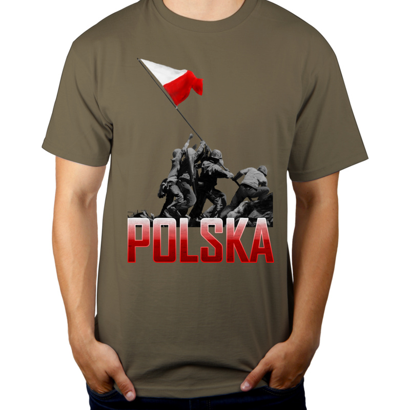 Wbicie flagi vol. 2- Polska - Męska Koszulka Khaki