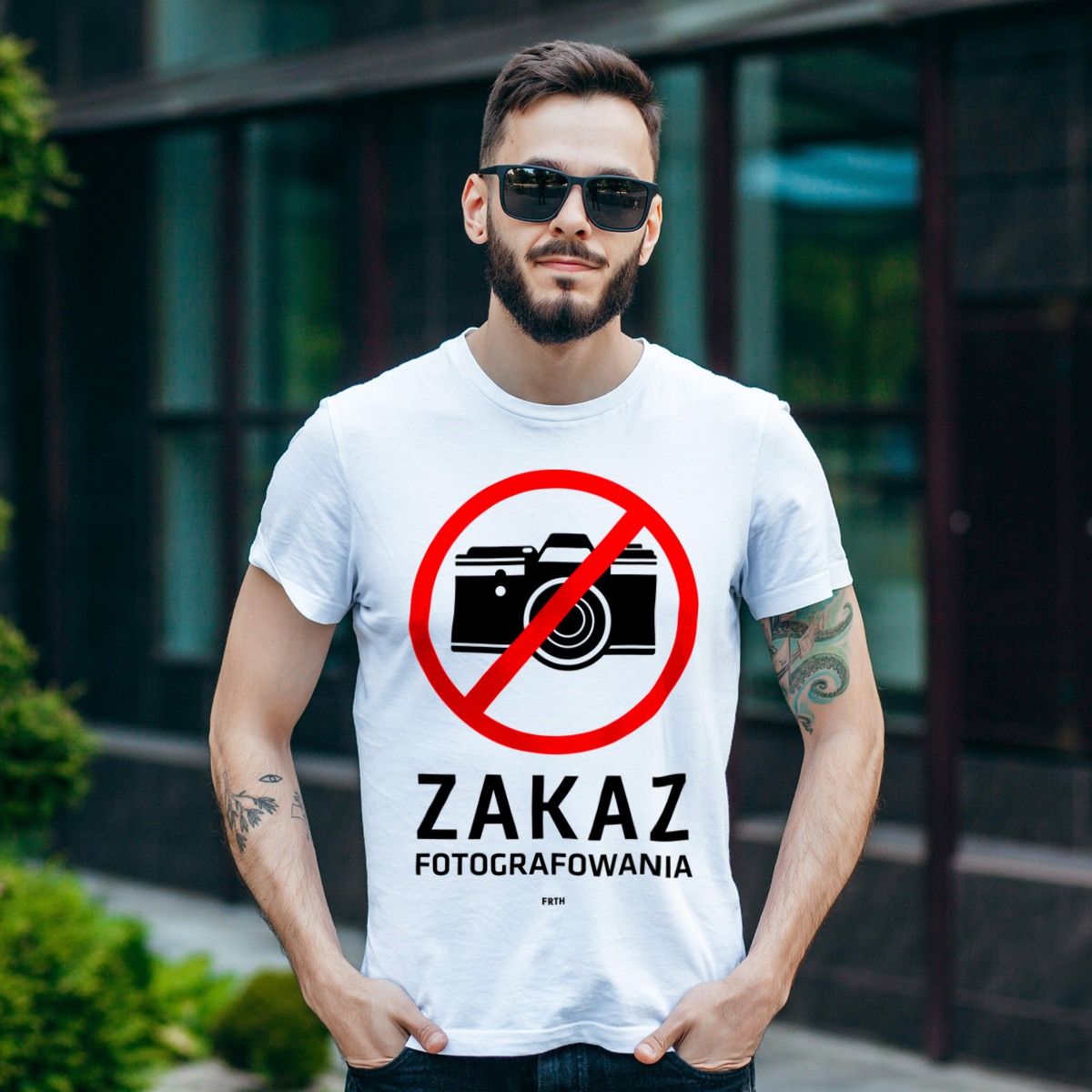 Zakaz Fotografowania - Męska Koszulka Biała