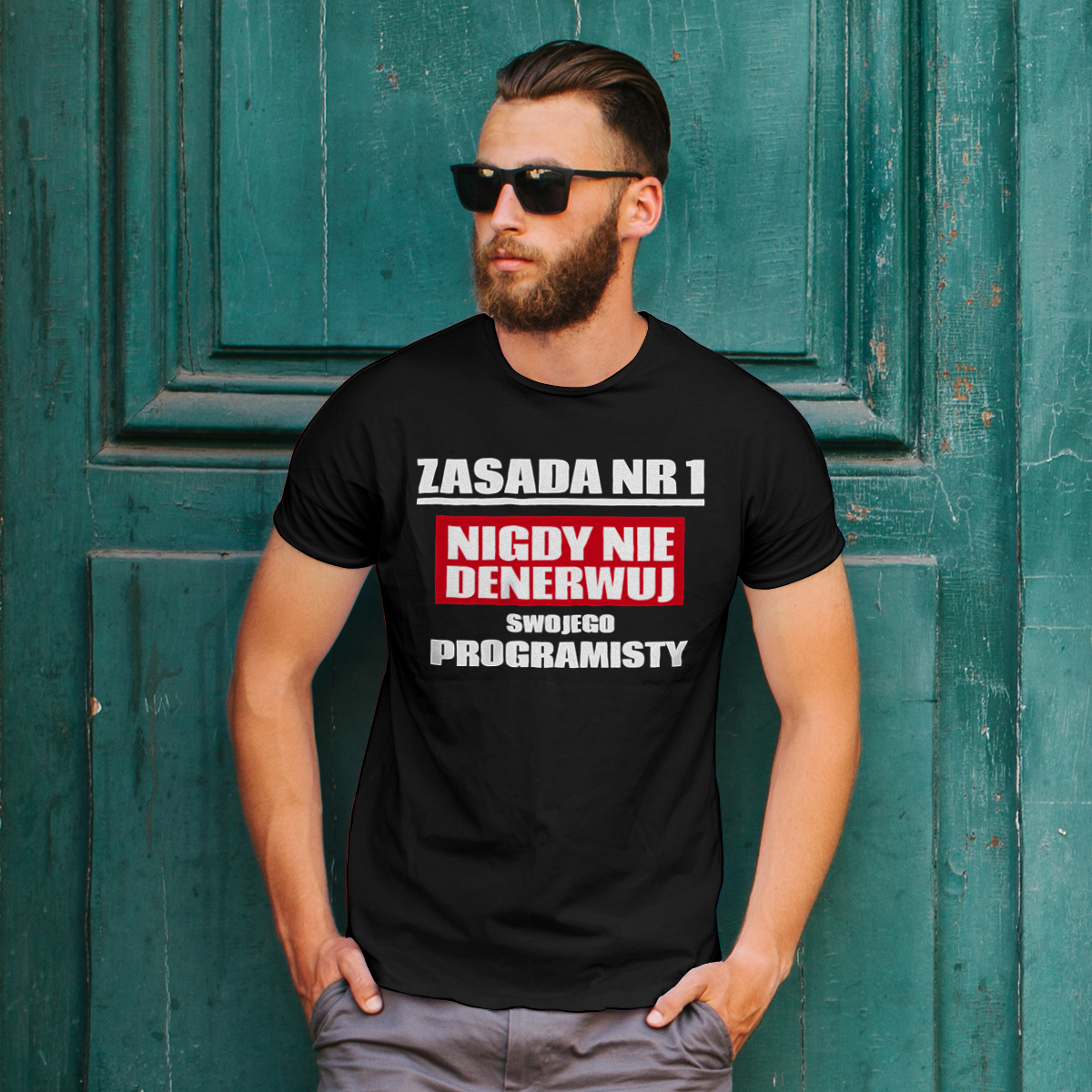 Zasada Nr 1 - Nigdy Nie Denerwuj Swojego Programisty - Męska Koszulka Czarna